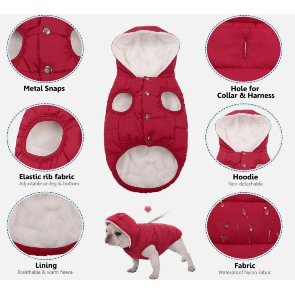 SAWMONG Dog Fleece Hoodie Red Small, (missing 1 snap)